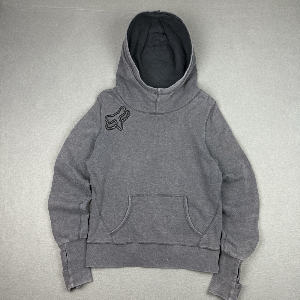 FOX‎ Racing Motocross Hoodie Gray Medium Women's Active Sweatshirt Y2K